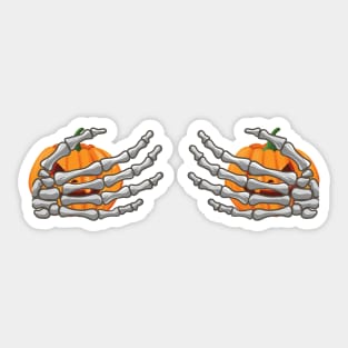 Skeleton Hands Holding Pumpkins - FUNNY Sticker